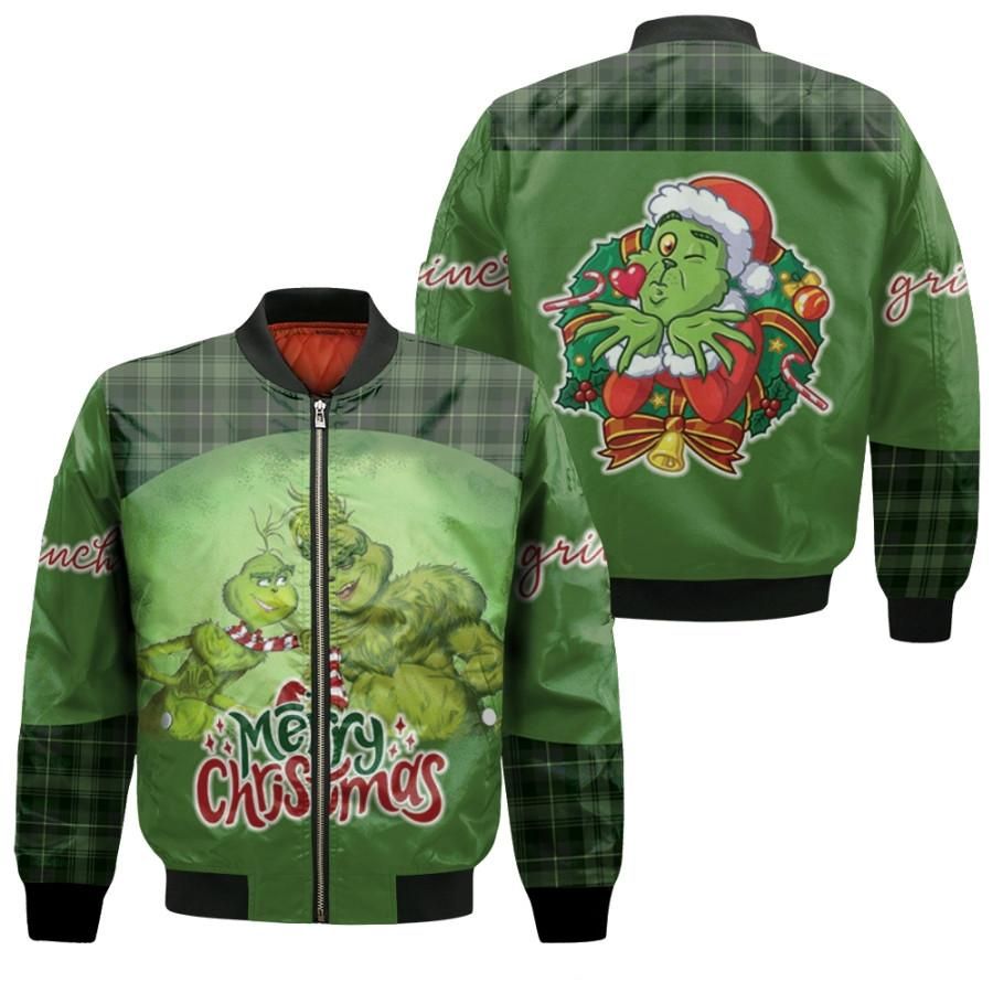 Grinch Christmas Merry Christmas Family Wreath Christmas Green 3D Designed Allover Gift For Grinch Fans Christmas Fans Bomber Jacket Grinch Christmas Merry Christmas Family Wreath Christmas Green 3D Designed Allover Gift For Grinch Fans Christmas Fans Bomber Jacket