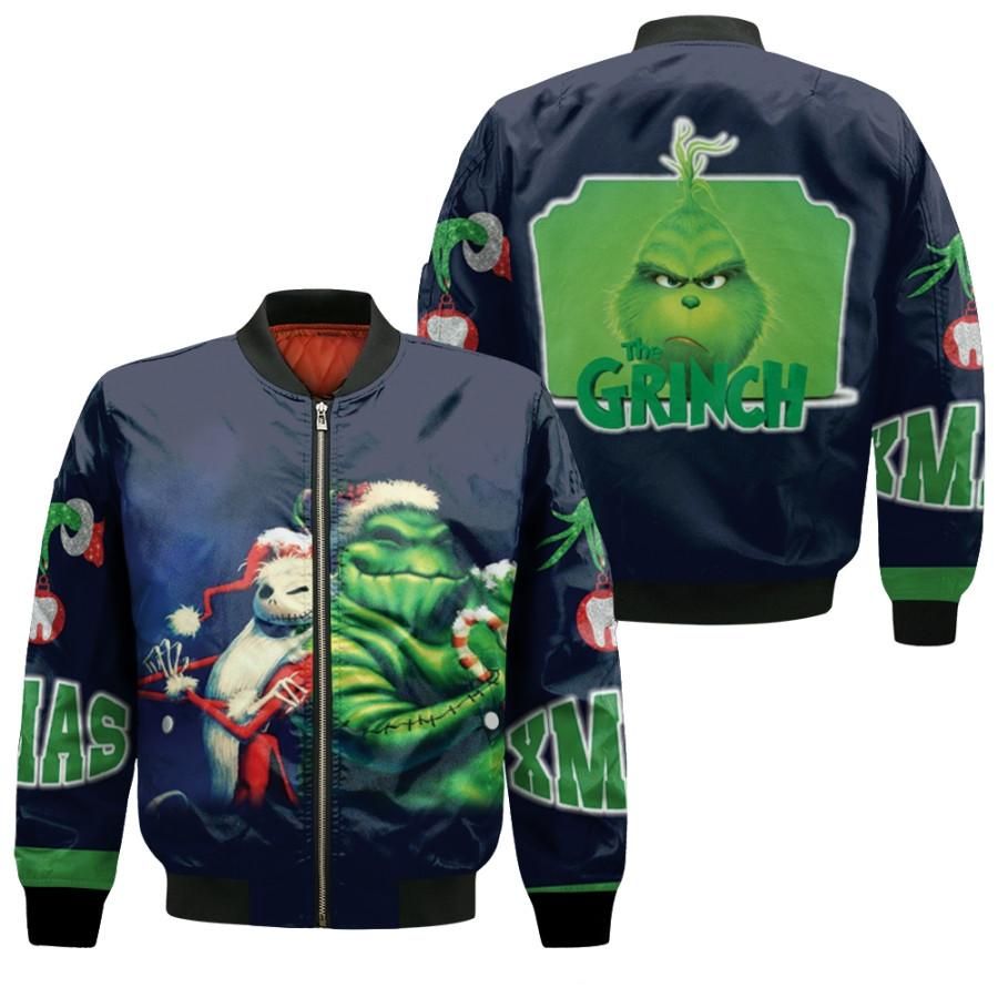 Grinch Christmas Merry Christmas Jack Skellington Black 3D Designed Allover Gift For Grinch Fans Christmas Fans Bomber Jacket Grinch Christmas Merry Christmas Jack Skellington Black 3D Designed Allover Gift For Grinch Fans Christmas Fans Bomber Jacket