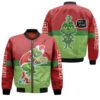 Grinch Christmas Merry X Mas How To Grinch Stole Christmas Red Green 3D Designed Allover Gift For Grinch Fans Christmas Fans Bomber Jacket