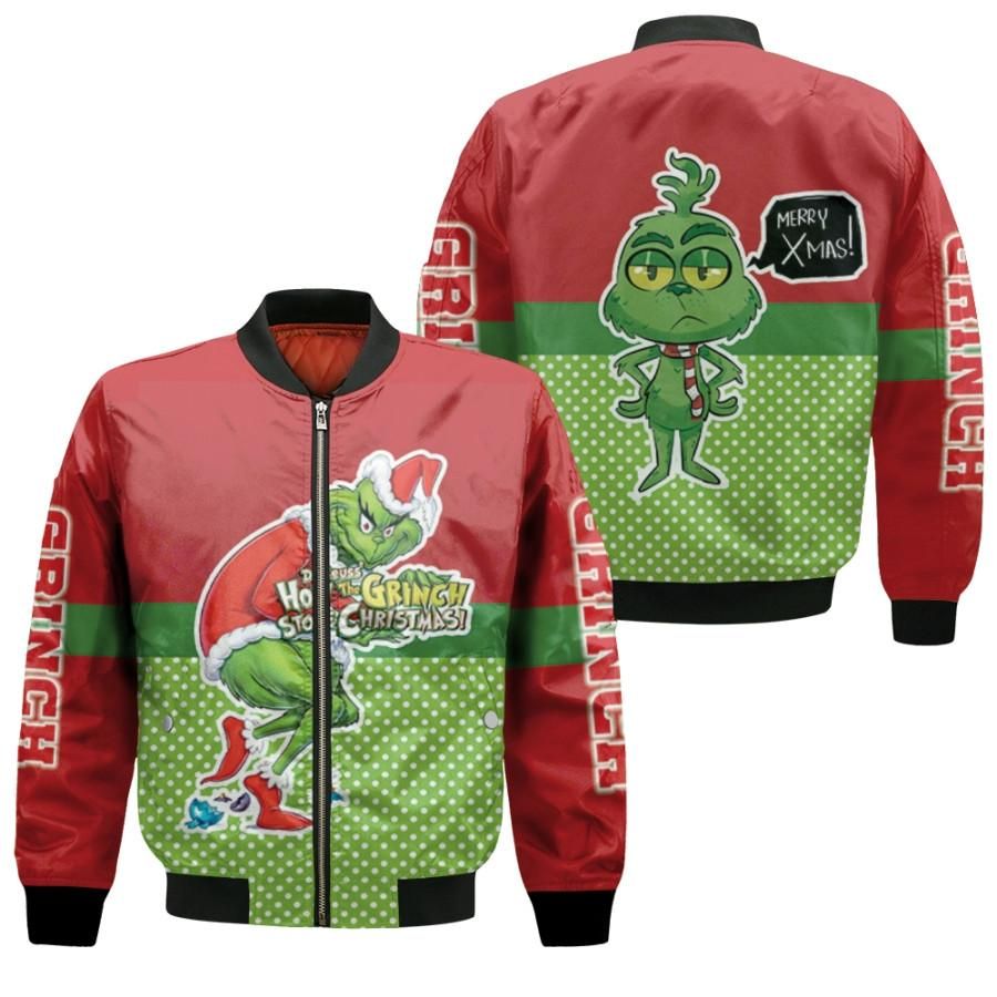 Grinch Christmas Merry X Mas How To Grinch Stole Christmas Red Green 3D Designed Allover Gift For Grinch Fans Christmas Fans Bomber Jacket Grinch Christmas Merry X Mas How To Grinch Stole Christmas Red Green 3D Designed Allover Gift For Grinch Fans Christmas Fans Bomber Jacket
