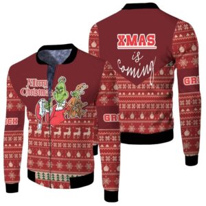 Grinch Christmas XMas Is Coming Merry Christmas Deer Tree Pattern 3D Allover Gift For Grinch Fans Christmas Fans Bomber Jacket