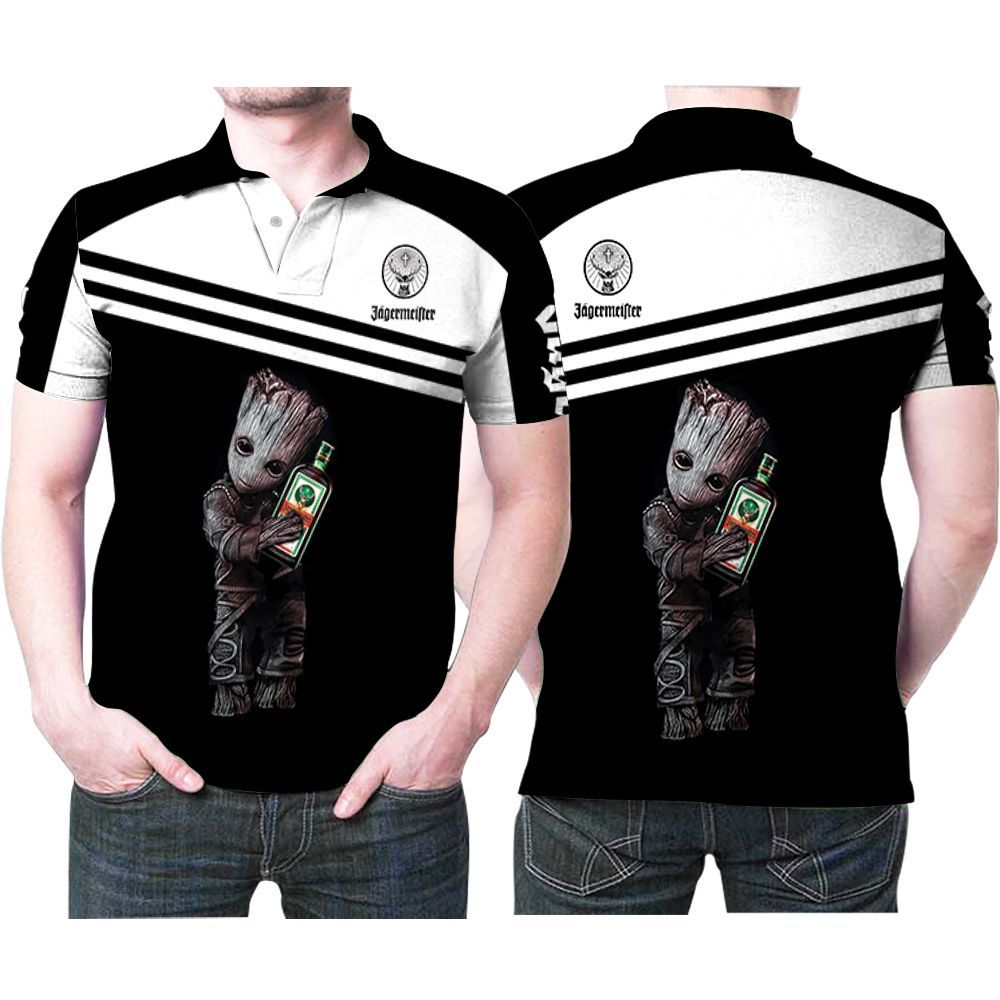 Groot Hugs Jagermeister Wine Bottle 3D Printed Gift For Jagermeister Lovers Polo Shirt Groot Hugs Jagermeister Wine Bottle 3D Printed Gift For Jagermeister Lovers Polo Shirt