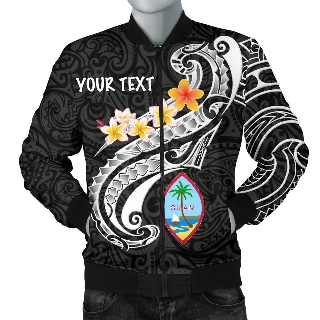 Guam Personalised Men's Bomber Jacket - Guam Seal Polynesian Patterns Plumeria (Black) - BN25 Bomber Jacket Guam Personalised Men's Bomber Jacket - Guam Seal Polynesian Patterns Plumeria (Black) - BN25 Bomber Jacket