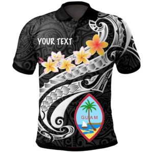 Guam Personalised Polo Shirt - Guam Seal Polynesian Patterns Plumeria (Black) - BN25
