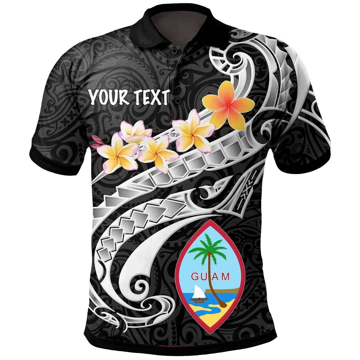 Guam Personalised Polo Shirt - Guam Seal Polynesian Patterns Plumeria (Black) - BN25 Guam Personalised Polo Shirt - Guam Seal Polynesian Patterns Plumeria (Black) - BN25