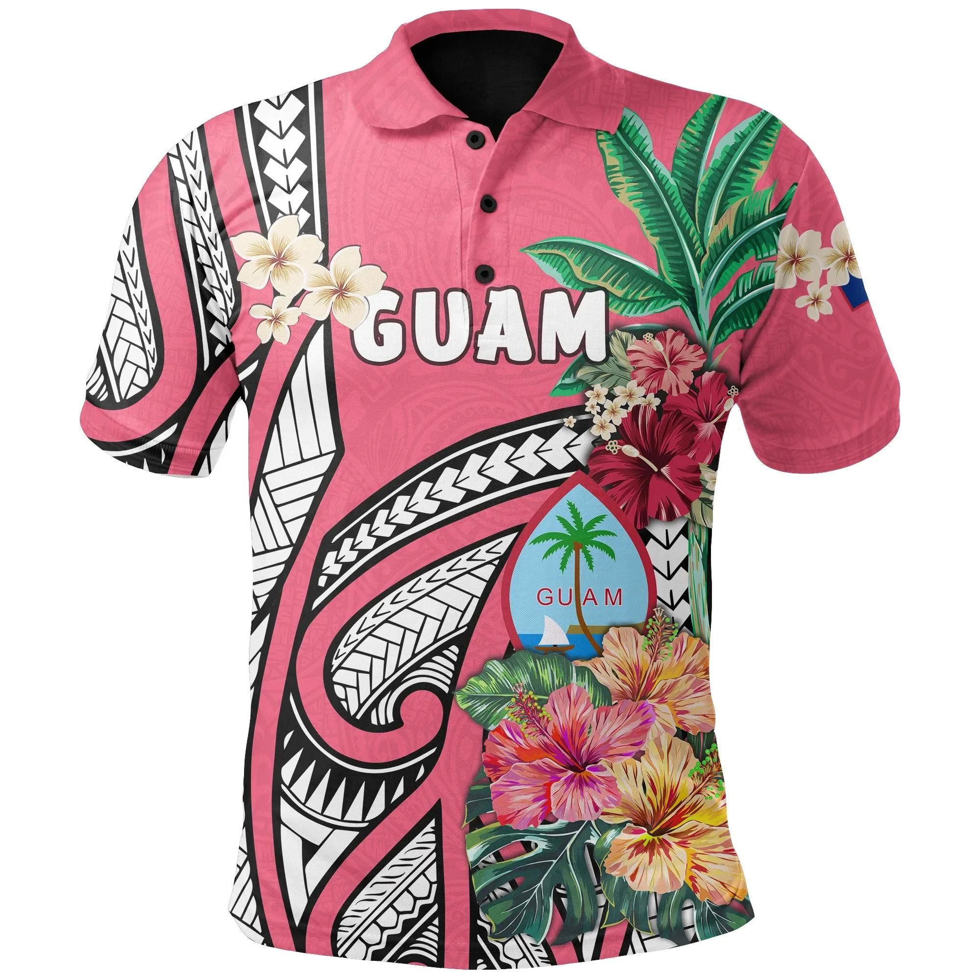 Guam Polo Shirt Coat Of Arms Polynesian With Hibiscus Pink TH5 Guam Polo Shirt Coat Of Arms Polynesian With Hibiscus Pink TH5