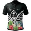 Guam Polo Shirt - Guam Coat of Arms & Polynesian Tropical Flowers White - BN22