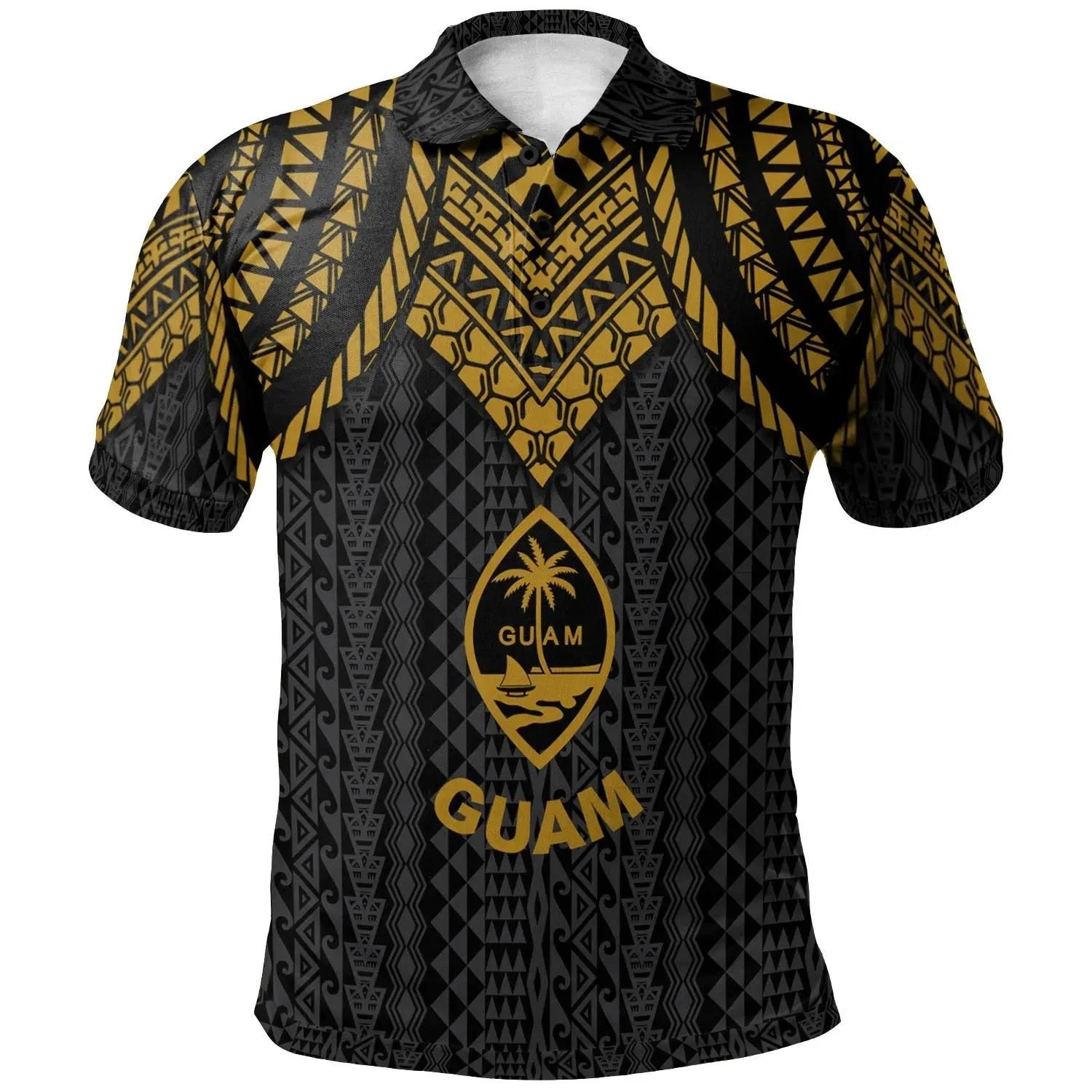 Guam Polo Shirt - Polynesian Armor Style Gold - BN39 Guam Polo Shirt - Polynesian Armor Style Gold - BN39