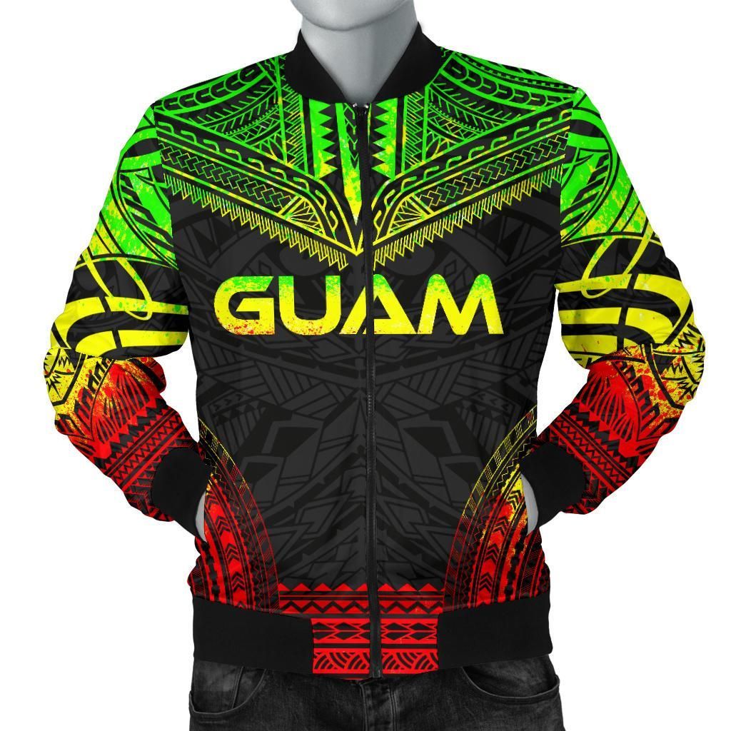 Guam Polynesian Chief Men's Bomber Jacket - Reggae Version - Bn10 Bomber Jacket Guam Polynesian Chief Men's Bomber Jacket - Reggae Version - Bn10 Bomber Jacket