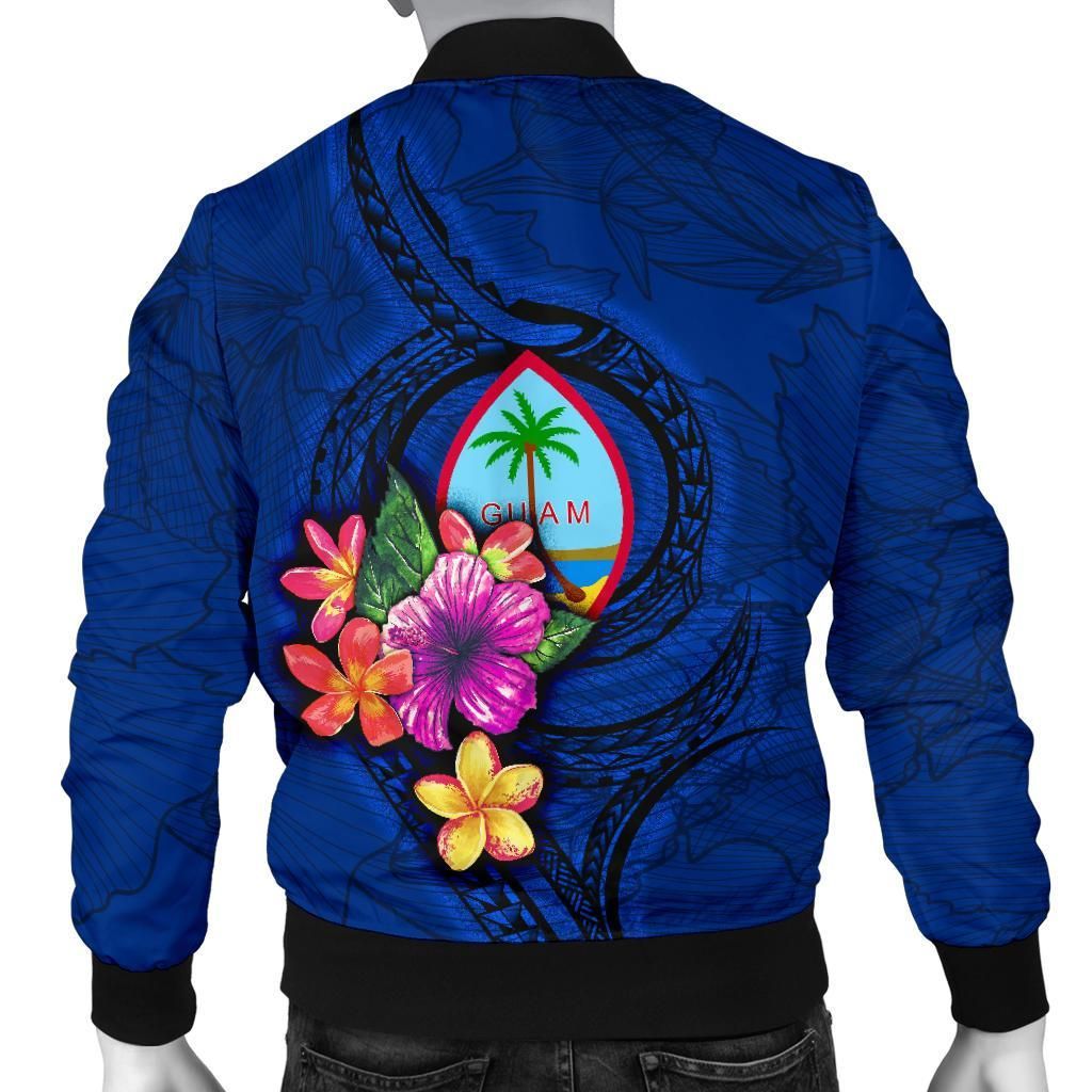 Guam-Polynesian-Custom-Personalised-Mens-Bomber-Jacket-Floral-With-Seal-Blue-BN12-Bomber-Jacket-2