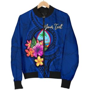 Guam Polynesian Custom Personalised Men's Bomber Jacket - Floral With Seal Blue - BN12 Bomber Jacket
