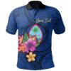 Guam Polynesian Custom Personalised Polo Shirt - Floral With Seal Blue - BN12