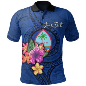 Guam Polynesian Custom Personalised Polo Shirt - Floral With Seal Blue - BN12