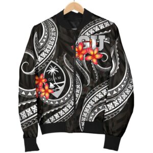 Guam Polynesian Men Bomber Jacket - Black Plumeria - BN11 Bomber Jacket