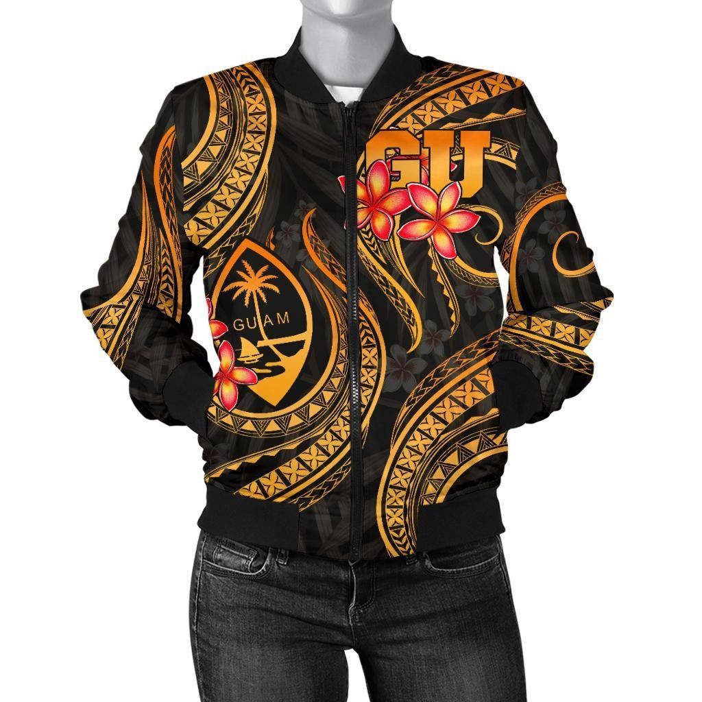Guam-Polynesian-Women-Bomber-Jacket-Gold-Plumeria-BN11-Bomber-Jacket-1