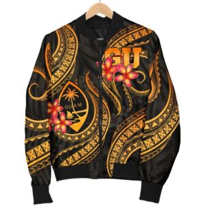 Guam Polynesian Women Bomber Jacket - Gold Plumeria - BN11 Bomber Jacket