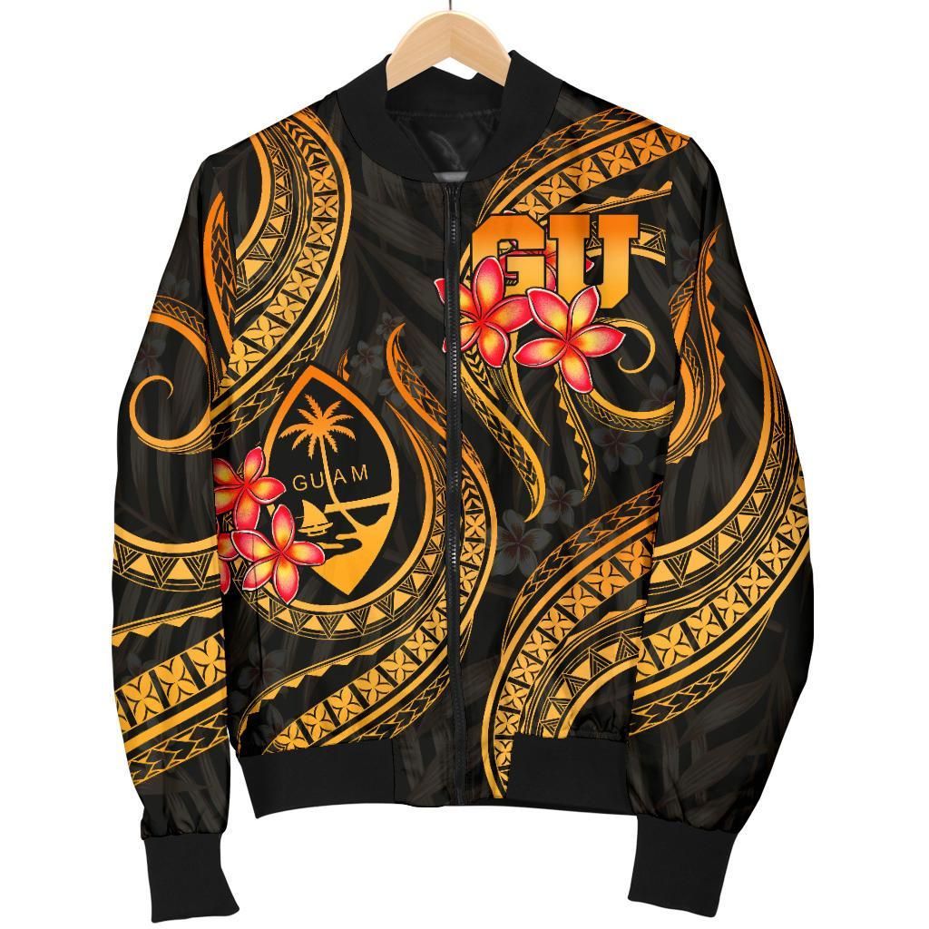 Guam Polynesian Women Bomber Jacket - Gold Plumeria - BN11 Bomber Jacket Guam Polynesian Women Bomber Jacket - Gold Plumeria - BN11 Bomber Jacket
