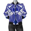 Guam Polynesian Women's Bomber Jacket - Guam White Seal with Polynesian Tattoo Ver 02 - BN18 Bomber Jacket