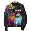 Guam Women's Bomber Jacket - Hibiscus Polynesian Pattern - BN39 Bomber Jacket