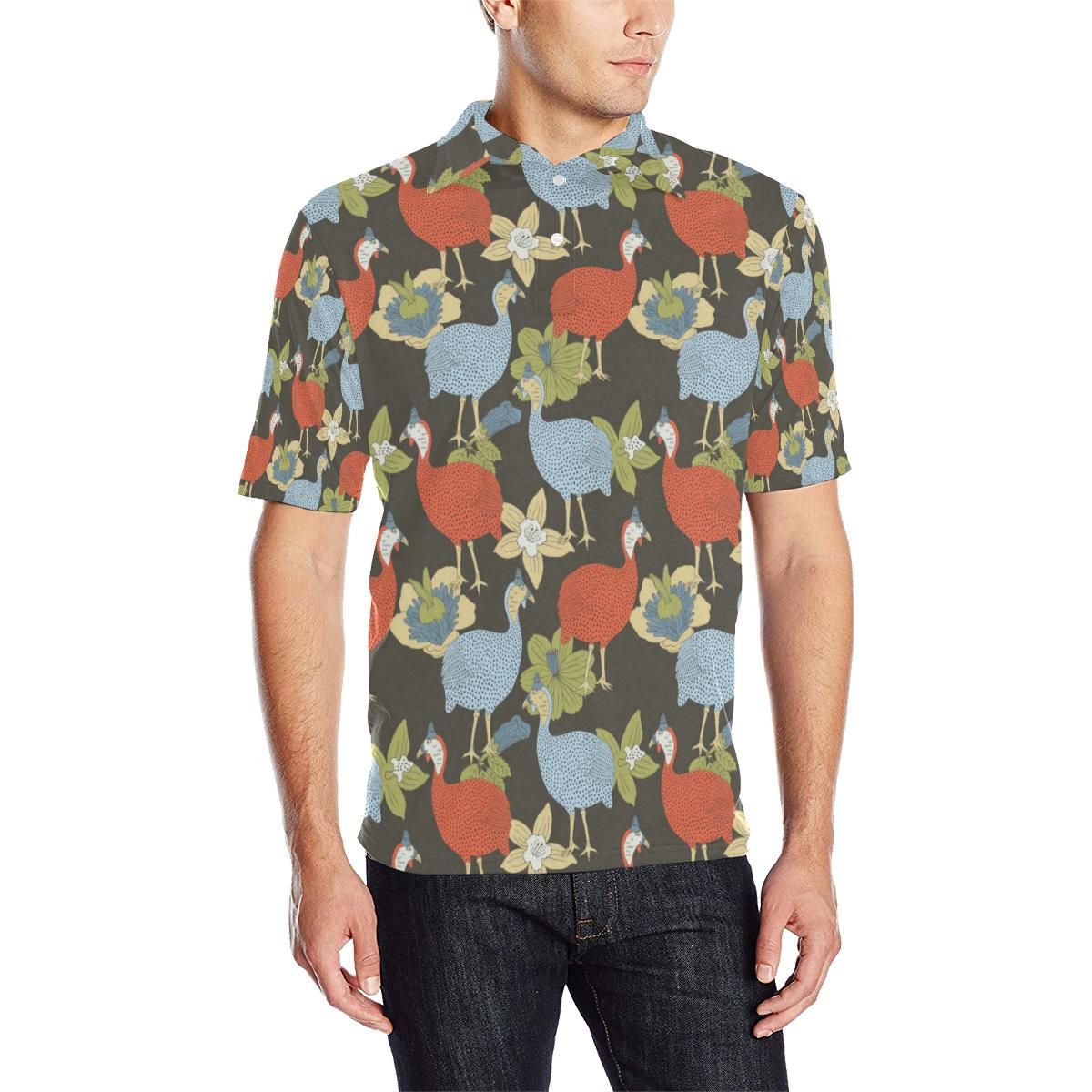 Guinea Fowl Pattern Print Design 02 Men Polo Shirt Guinea Fowl Pattern Print Design 02 Men Polo Shirt