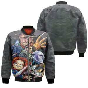 Halloween Horror Freddy Krueger Michael Myers Jason Leatherface Chucky 3D Printed Hoodie Bomber Jacket