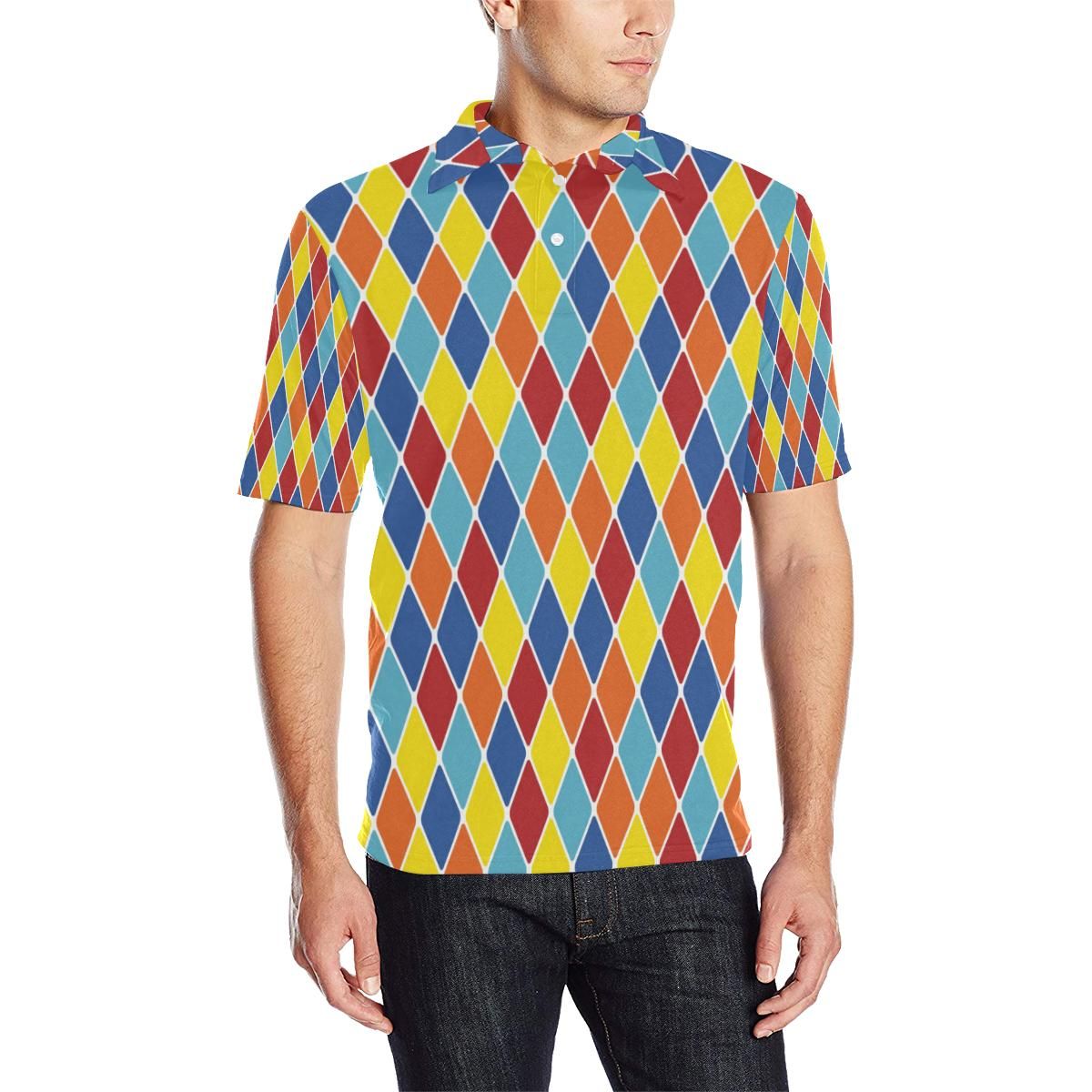 Harlequin Pattern Print Design 01 Men Polo Shirt Harlequin Pattern Print Design 01 Men Polo Shirt