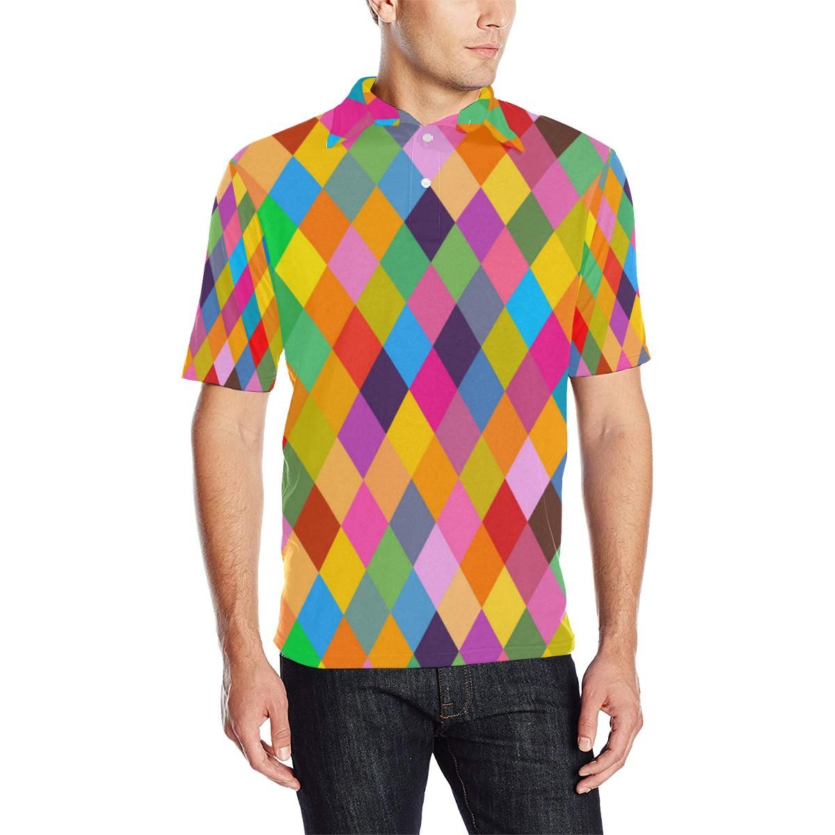 Harlequin Pattern Print Design 02 Men Polo Shirt Harlequin Pattern Print Design 02 Men Polo Shirt
