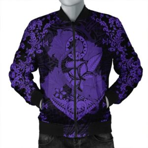 Hawaii Anchor Hibiscus Flower Vintage Bomber Jacket - AH - Purple - J5R Bomber Jacket