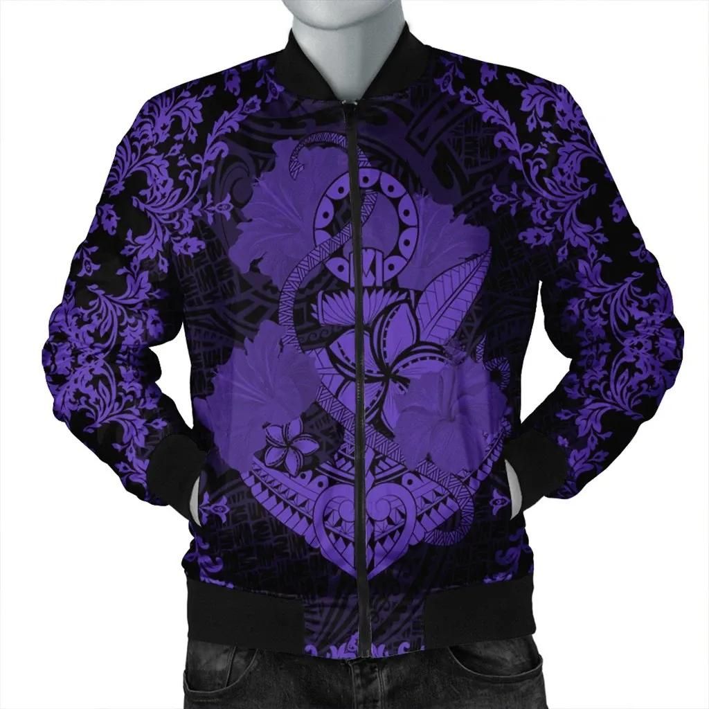 Hawaii Anchor Hibiscus Flower Vintage Bomber Jacket - AH - Purple - J5R Bomber Jacket Hawaii Anchor Hibiscus Flower Vintage Bomber Jacket - AH - Purple - J5R Bomber Jacket