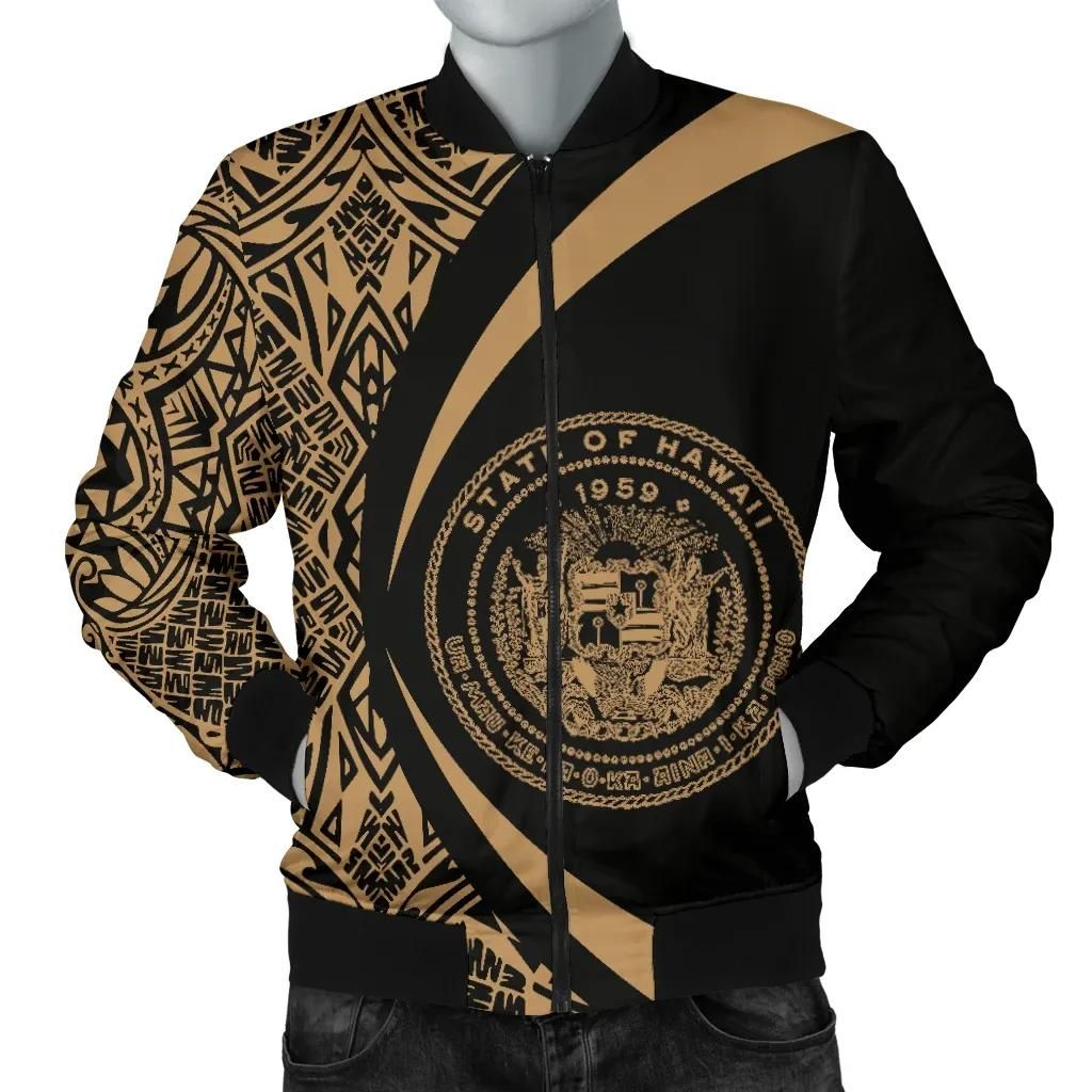 Hawaii Coat Of Arm Polynesian Men's Bomber Jacket - Circle Style 07 - AH - J1 Bomber Jacket Hawaii Coat Of Arm Polynesian Men's Bomber Jacket - Circle Style 07 - AH - J1 Bomber Jacket