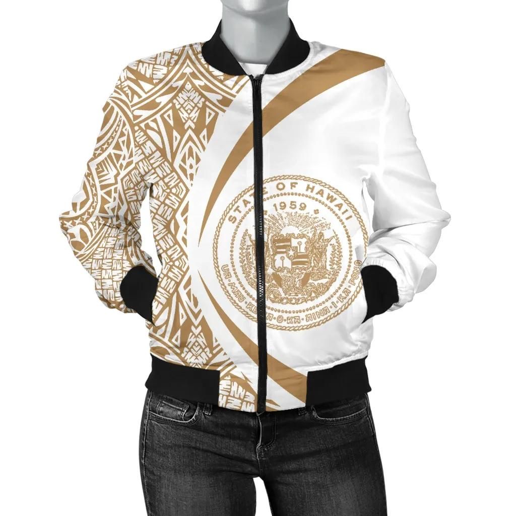 Hawaii Coat Of Arm Women's Bomber Jacket - Circle Style 06 - AH - J1 Bomber Jacket Hawaii Coat Of Arm Women's Bomber Jacket - Circle Style 06 - AH - J1 Bomber Jacket