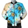 Hawaii Fresh Beach Turtle Plumeria Bomber Jacket - AH - Brian Style - J5R Bomber Jacket