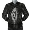 Hawaii Kakau Makau Fish Hook Kanaka Map Men's Bomber Jacket Polynesian - White - AH - J6 Bomber Jacket
