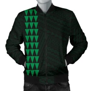 Hawaii Kakau Polynesian Hammerhead Shark Men's Bomber Jacket - Green - AH - J6 Bomber Jacket