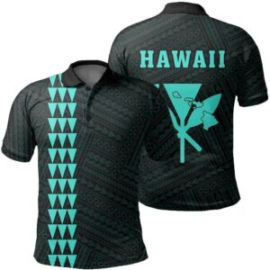 Hawaii Kanaka Map Polo Shirt - Turquoise - AH - J6