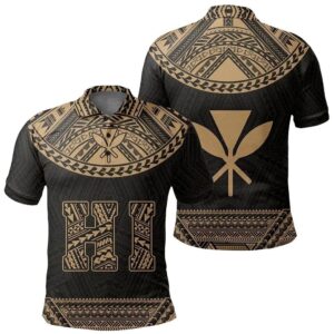 Hawaii Kanaka Polynesian Polo Shirt Divinity Gold - AH - J1