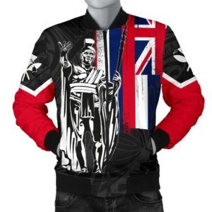 Hawaii King Flag Polynesian Men's Bomber Jacket - Gray - AH J4 Bomber Jacket
