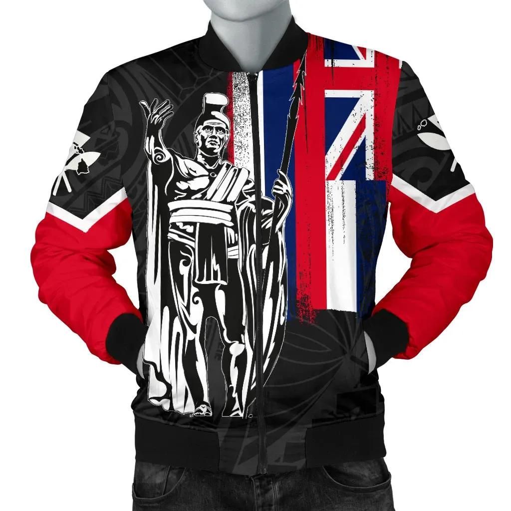 Hawaii King Flag Polynesian Men's Bomber Jacket - Gray - AH J4 Bomber Jacket Hawaii King Flag Polynesian Men's Bomber Jacket - Gray - AH J4 Bomber Jacket