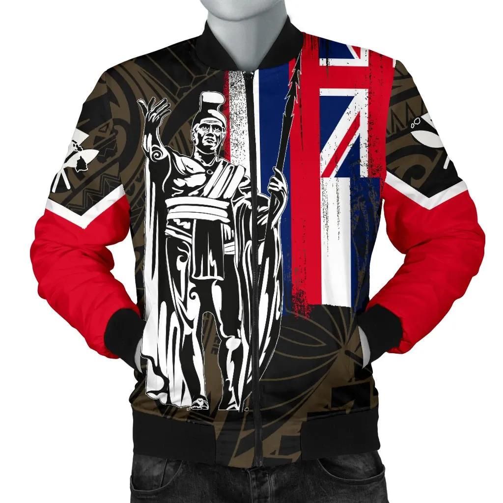 Hawaii King Flag Polynesian Men's Bomber Jacket - Purple - AH J4 Hawaii King Flag Polynesian Men's Bomber Jacket - Purple - AH J4