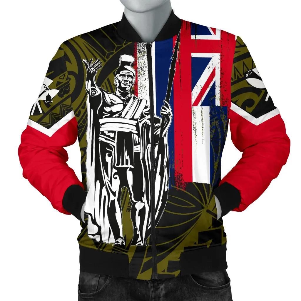 Hawaii King Flag Polynesian Men's Bomber Jacket - Yellow - AH J4 Bomber Jacket Hawaii King Flag Polynesian Men's Bomber Jacket - Yellow - AH J4 Bomber Jacket