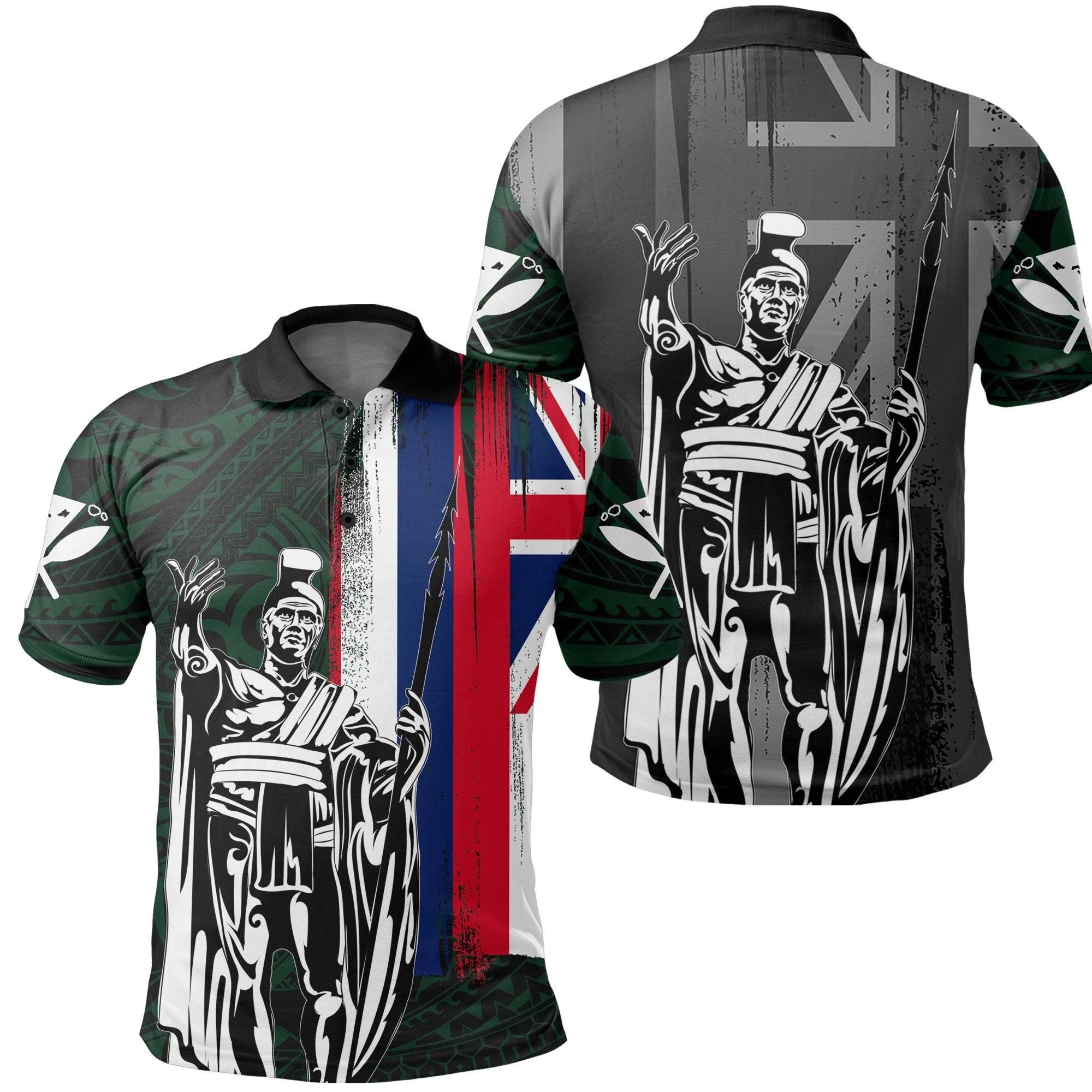 Hawaii King Flag Polynesian Polo Shirt - Green - J4 Hawaii King Flag Polynesian Polo Shirt - Green - J4