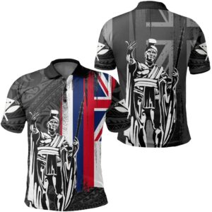 Hawaii King Flag Polynesian Polo Shirt - White - AH J4