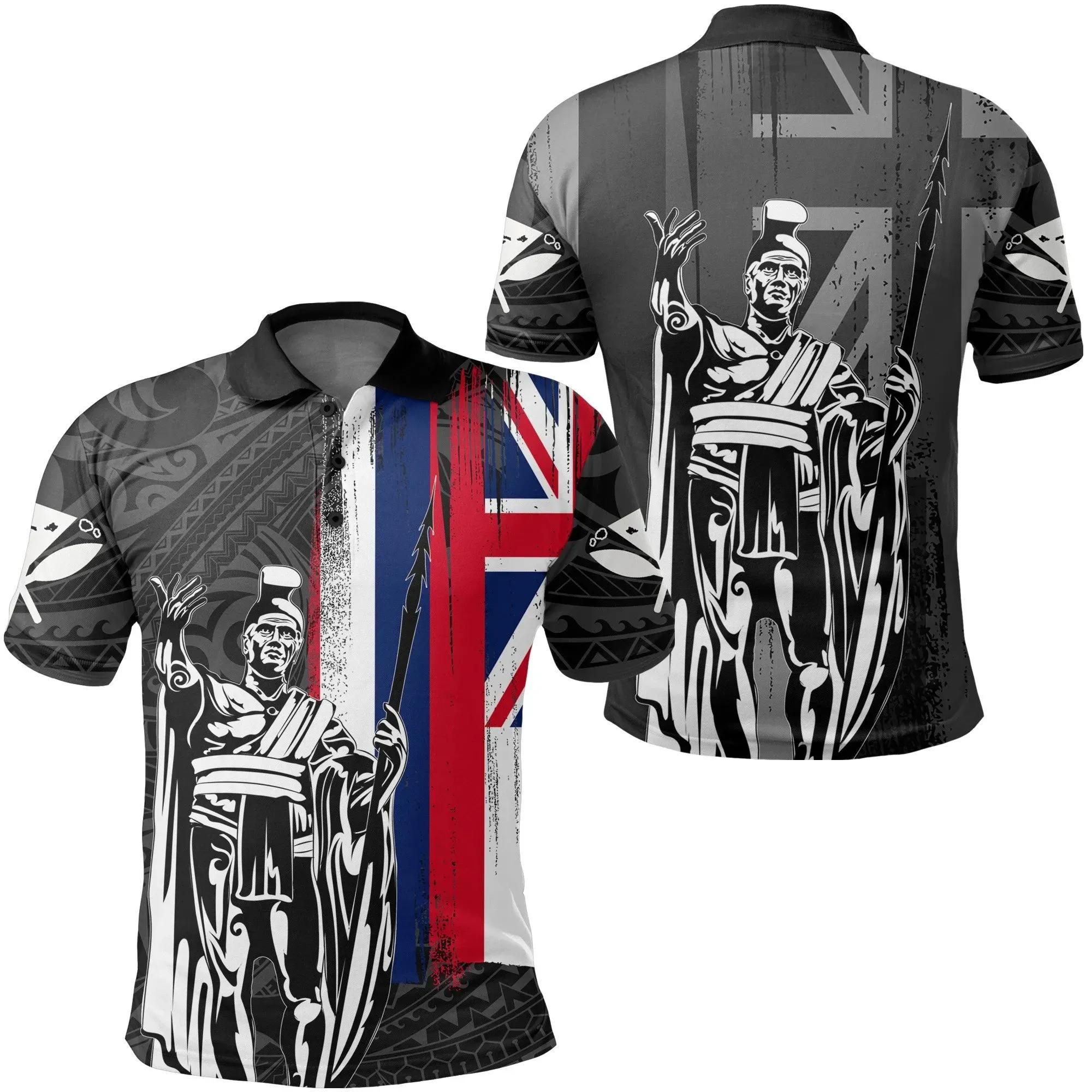 Hawaii King Flag Polynesian Polo Shirt - White - AH J4 Hawaii King Flag Polynesian Polo Shirt - White - AH J4