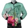 Hawaii Manta Ray Tropical Hibiscus Plumeria Bomber Jacket - AH - J4R