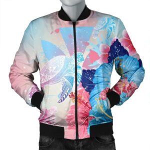 Hawaii Map Kanaka Hibiscus Polynesian Turtle Swimming Bomber Jacket - Sweet Dream Style - AH - J5R Bomber Jacket