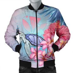 Hawaii Map Kanaka Turtle Galaxy Night Plumeria Hibiscus Bomber Jacket - AH - J5R Bomber Jacket