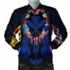Hawaii Map Kanaka Two Men Holding Flag Bomber Jacket Blue - AH - J5R Bomber Jacket