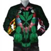 Hawaii Map Kanaka Two Men Holding Flag Bomber Jacket Green - AH - J5R Bomber Jacket