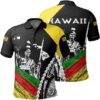 Hawaii Map Polynesian Kanaka King Kamehameha Polo Shirt - Black - AH - J6