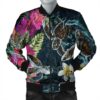 Hawaii Map Turtle Swimming Hibiscus Plumeria Moana Bomber Jacket - AH - J5R Bomber Jacket